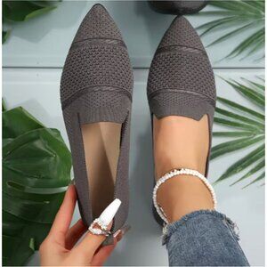 "Gray Mesh Knit Pointed Toe Slingback Flats Breathable Size 41/40"
